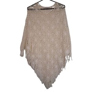 Northern Reflections Cream Crochet Poncho One Size Boho Festival Fringe